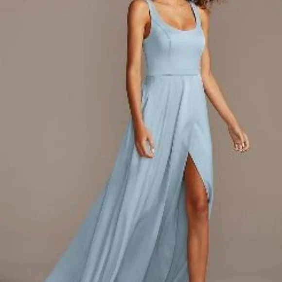 scoop back bridesmaid dress Stunning Long Sequins Open Back Scoop Neck Mermaid Bridesmaid Dress With Slit main image 1